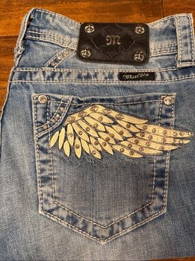 Miss Me Light Blue Jeans with Embellished Wing Pocket Sz 30 x 35
